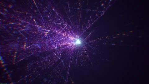 3D rendering of an abstract digital tunnel in cyberspace made of particles Stock Photos