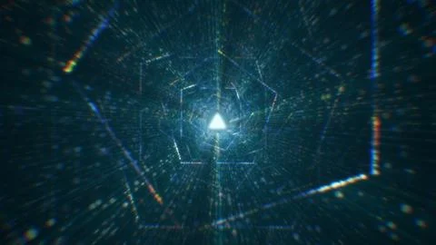 3D rendering of an abstract digital tunnel in cyberspace made of particles 스톡 사진