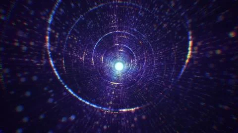 3D rendering of an abstract digital tunnel in cyberspace made of particles 库存照片