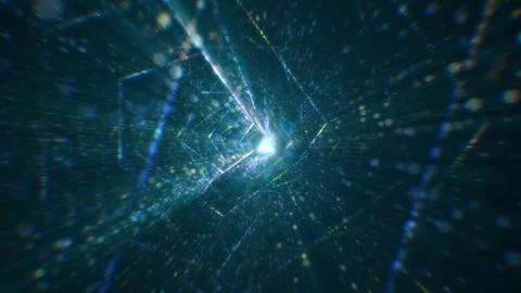 3D rendering of an abstract digital tunnel in cyberspace made of particles 스톡 사진