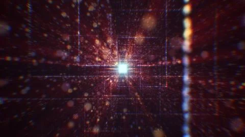 3D rendering of an abstract digital tunnel in cyberspace made of particles Stock Photos