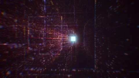 3D rendering of an abstract digital tunnel in cyberspace made of particles Stock Photos