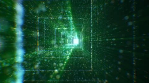 3D rendering of an abstract digital tunnel in cyberspace made of particles Foto stock
