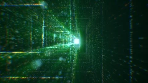 3D rendering of an abstract digital tunnel in cyberspace made of particles Stock Photos