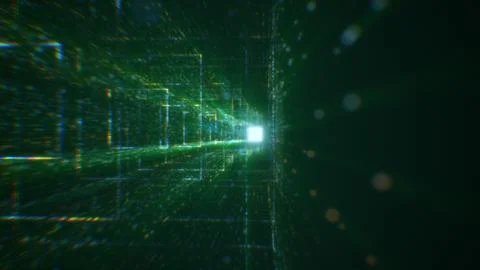 3D rendering of an abstract digital tunnel in cyberspace made of particles Foto stock