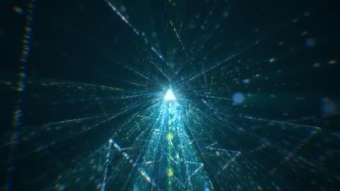 3D rendering of an abstract digital tunnel in cyberspace made of particles 스톡 사진