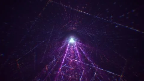 3D rendering of an abstract digital tunnel in cyberspace made of particles Stock Photos