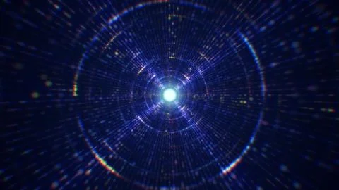 3D rendering of an abstract digital tunnel in cyberspace made of particles 写真素材