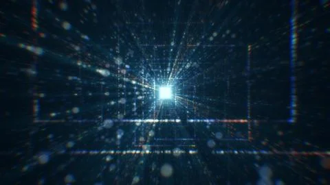 3D rendering of an abstract digital tunnel in cyberspace made of particles Stock Photos