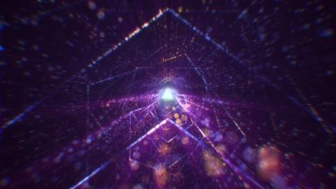 3D rendering of an abstract digital tunnel in cyberspace made of particles Stock Photos