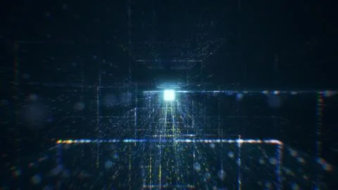 3D rendering of an abstract digital tunnel in cyberspace made of particles Stock Photos