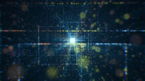 3D rendering of an abstract digital tunnel in cyberspace made of particles Stock Photos