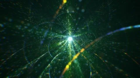 3D rendering of an abstract digital tunnel in cyberspace made of particles Stock Photos