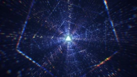 3D rendering of an abstract digital tunnel in cyberspace made of particles Stock Photos