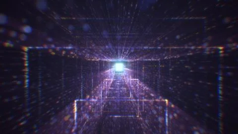 3D rendering of an abstract digital tunnel in cyberspace made of particles Foto stock