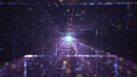 3D rendering of an abstract digital tunnel in cyberspace made of particles Foto stock