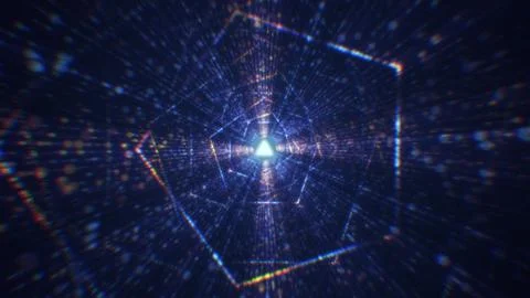3D rendering of an abstract digital tunnel in cyberspace made of particles Stock Photos