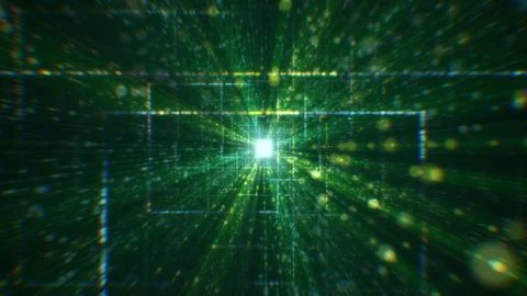 3D rendering of an abstract digital tunnel in cyberspace made of particles Stock Photos