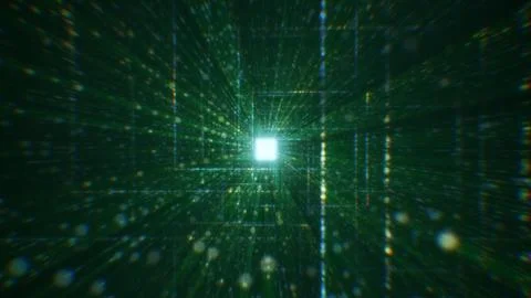 3D rendering of an abstract digital tunnel in cyberspace made of particles Foto stock