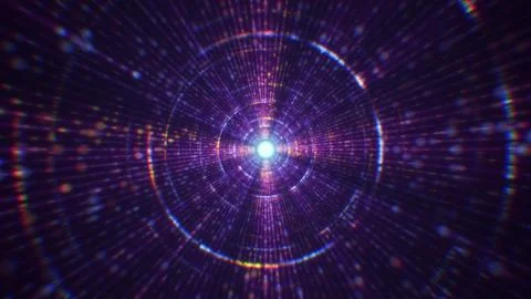 3D rendering of an abstract digital tunnel in cyberspace made of particles Stock Photos