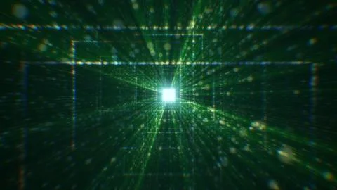 3D rendering of an abstract digital tunnel in cyberspace made of particles Stock Photos
