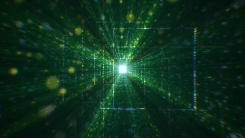 3D rendering of an abstract digital tunnel in cyberspace made of particles Stock Photos