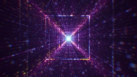 3D rendering of an abstract digital tunnel in cyberspace made of particles Stock Photos