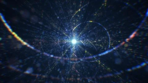 3D rendering of an abstract digital tunnel in cyberspace made of particles Stock Photos
