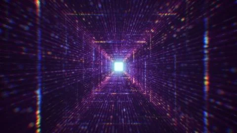 3D rendering of an abstract digital tunnel in cyberspace made of particles Foto stock