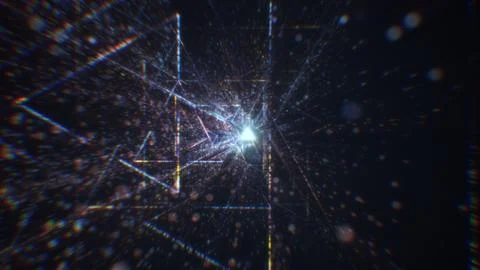 3D rendering of an abstract digital tunnel in cyberspace made of particles Stock Photos