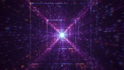 3D rendering of an abstract digital tunnel in cyberspace made of particles Stock Photos