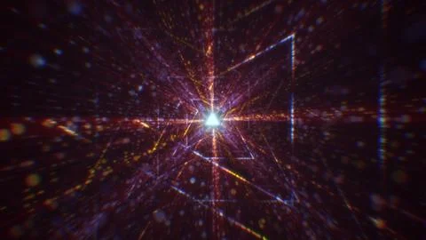 3D rendering of an abstract digital tunnel in cyberspace made of particles 写真素材
