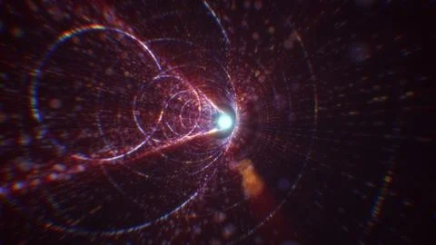 3D rendering of an abstract digital tunnel in cyberspace made of particles Stock Photos