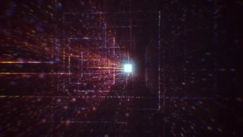 3D rendering of an abstract digital tunnel in cyberspace made of particles Stock Photos