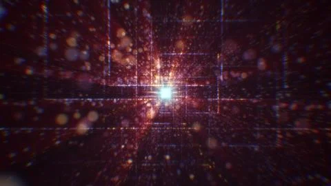 3D rendering of an abstract digital tunnel in cyberspace made of particles Stock Photos