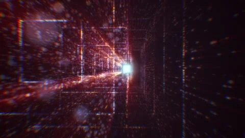 3D rendering of an abstract digital tunnel in cyberspace made of particles Stock Photos
