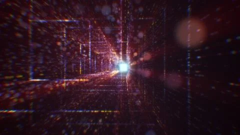 3D rendering of an abstract digital tunnel in cyberspace made of particles 写真素材