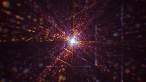 3D rendering of an abstract digital tunnel in cyberspace made of particles Stock Photos