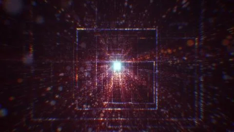 3D rendering of an abstract digital tunnel in cyberspace made of particles Stock Photos