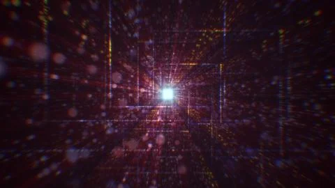 3D rendering of an abstract digital tunnel in cyberspace made of particles Stock Photos