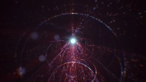 3D rendering of an abstract digital tunnel in cyberspace made of particles Stock Photos