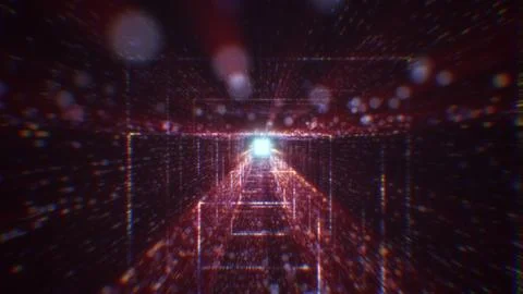 3D rendering of an abstract digital tunnel in cyberspace made of particles Stock Photos