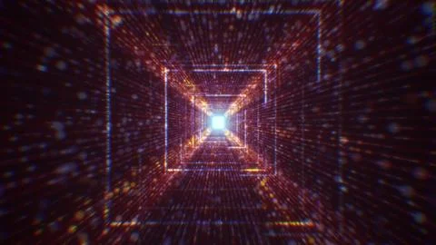 3D rendering of an abstract digital tunnel in cyberspace made of particles 库存照片