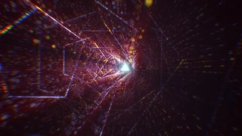 3D rendering of an abstract digital tunnel in cyberspace made of particles Stock Photos