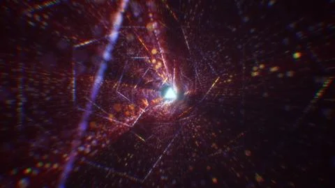 3D rendering of an abstract digital tunnel in cyberspace made of particles Stock Photos