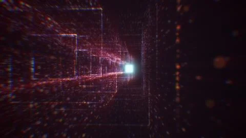 3D rendering of an abstract digital tunnel in cyberspace made of particles Foto stock