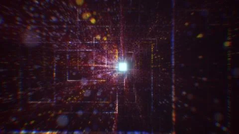 3D rendering of an abstract digital tunnel in cyberspace made of particles Stock Photos