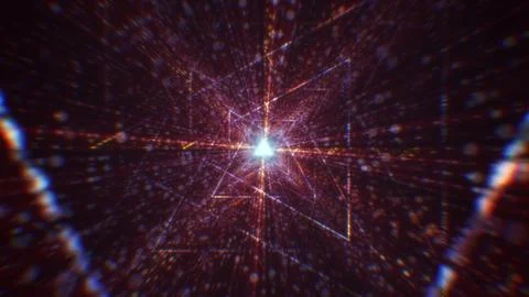 3D rendering of an abstract digital tunnel in cyberspace made of particles Stock Photos