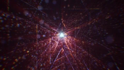 3D rendering of an abstract digital tunnel in cyberspace made of particles 写真素材