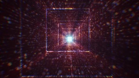 3D rendering of an abstract digital tunnel in cyberspace made of particles Foto stock